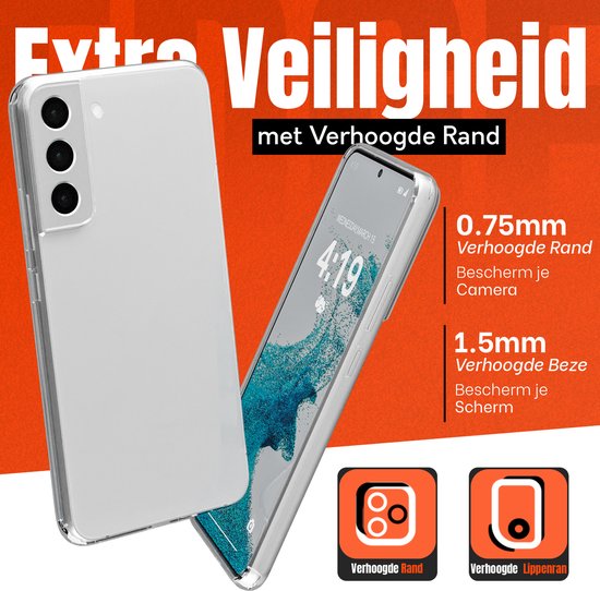 Coque transparente avec bord surélevé de 0.75mm pour l'appareil photo et de 1.5mm pour l'écran.
