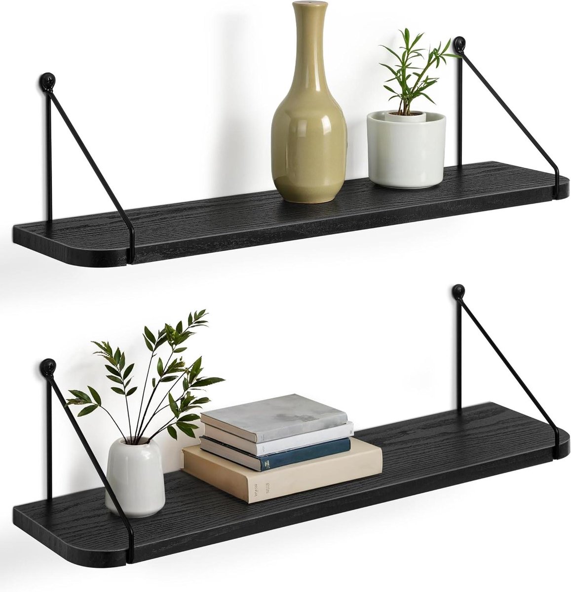 Allecto Premium - Wandplank Zwart Hout 60 cm Modern Drijvend Metalen Plank Wandrek