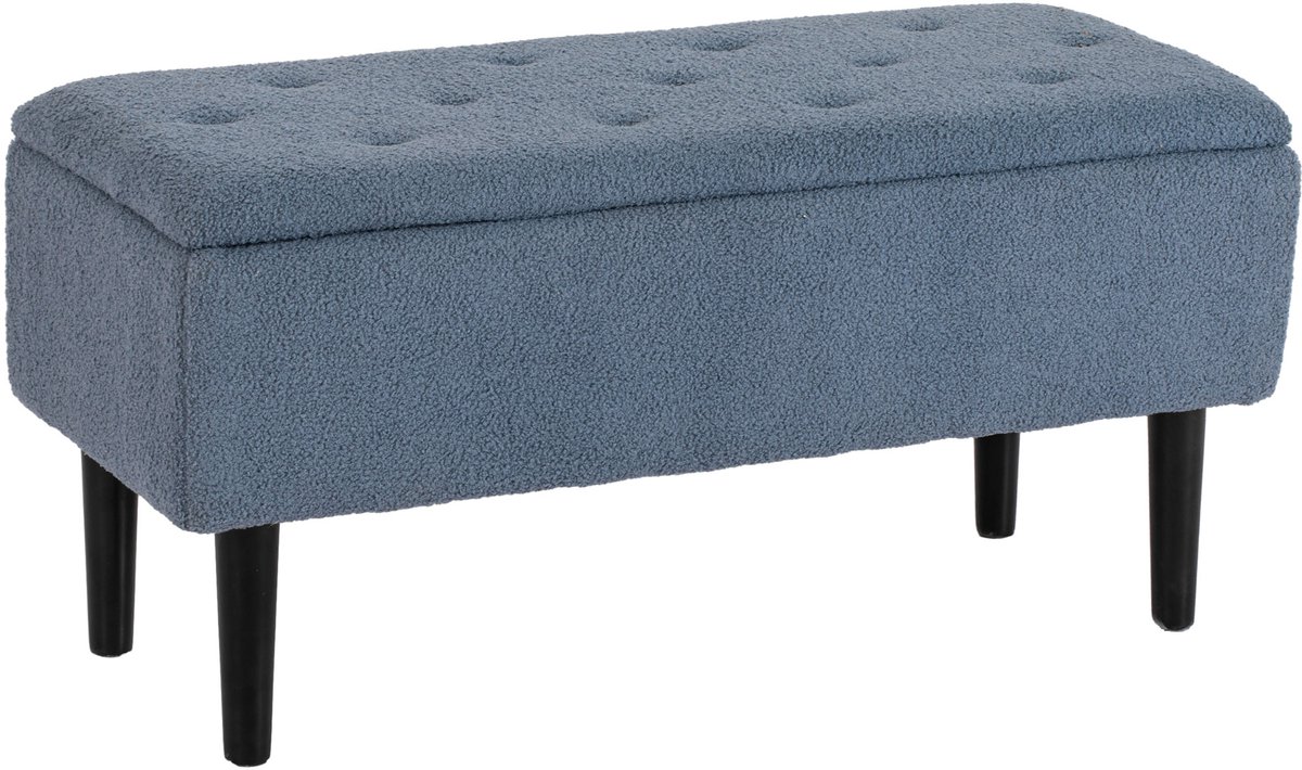 HOMCOM-Sitzbank-Polyester, Kautschukbaumholz-95L x 38B x 45H cm-Blau