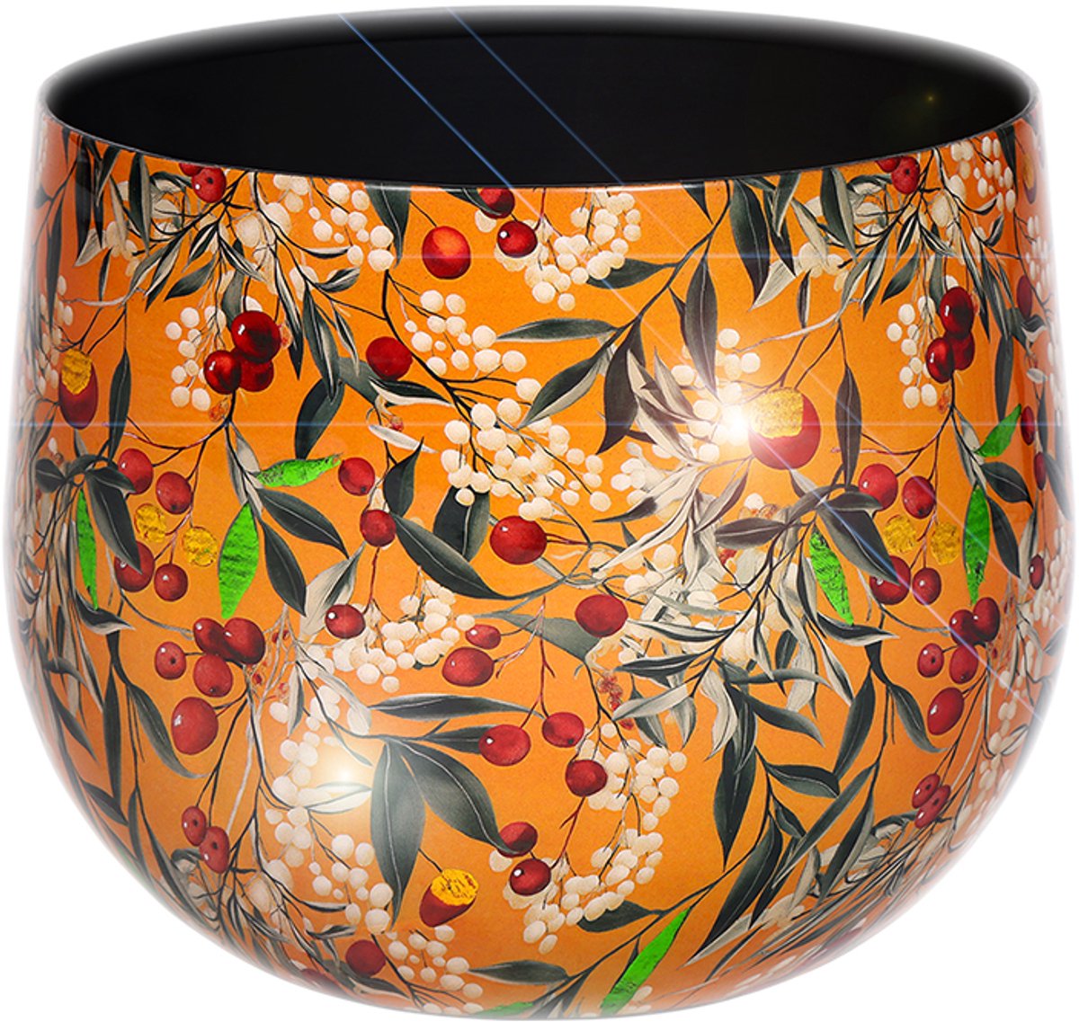 by Mooss - Bloempot - Planter - Floral - Epoxy - Ø 16.5 x 14 cm - L - Oranje - Handgemaakt - Metaal - Trendy - Hip - Metallic - Highlight - Bessen