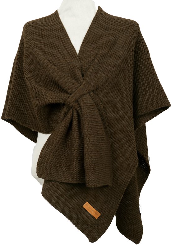 Estella poncho- Accessories Junkie Amsterdam- Damens- Sjaal met lus- Gebreid- Lichtgewicht- Polyacryl blend-Cape-onesize- Omslagdoek- Cosy chic-Effen- Stola- Chocolade bruin