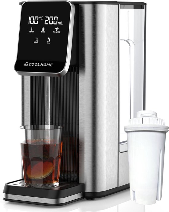 CoolHome Heetwaterdispenser met Filter - 2,5L | 45–100°C - Heet water dispenser met Touch Display - Instant Waterkoker RVS - Zwart