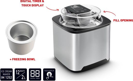 FRITEL IM 1252 Ice Cream Maker - ijsmachine / ijsmaker - met vrieskom - 2 liter - vulopening voor nootjes, chocolade, rozijnen - digitale timer van Fritel — afbeelding 5