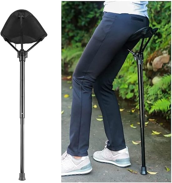 Telescopische kruk - Opvouwbare kruk - Draagbaar - Wandelkruk - Lichtgewicht viskruk - Wachtkruk - Comfortabel - Opvouwbare kampeerkruk - Opvouwbare stoel - Kampeerkruk met draagtas - Verstelbare lengte - 85 cm - Zwart — afbeelding 5