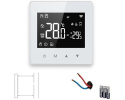 Slimme Opbouw Thermostaat met tiptoetsen | 3x AAA of USB-C voeding | geschikt voor 2-draads aansluiting | C.V. Installatie | Boiler | Wit | 3amp