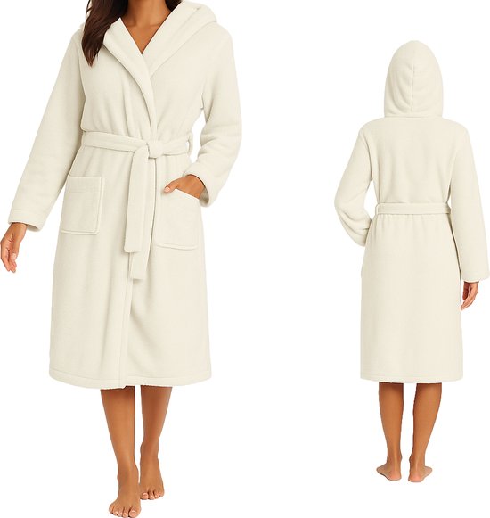 Sorprese Exclusive - Badjas - Maat S/M - Gebroken Wit - Capuchon - Ultra Zacht en Warm - Microvezel - Badjas Dames - Badjas Heren - Sauna - Oeko-Tex Standard 100