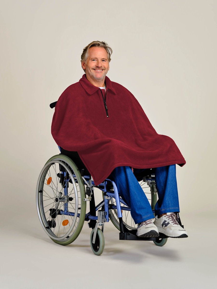 Goedkoopste Rolstoel poncho fleece - Rolstoelcape heren - Rolstoelcape winter - Donkerrood