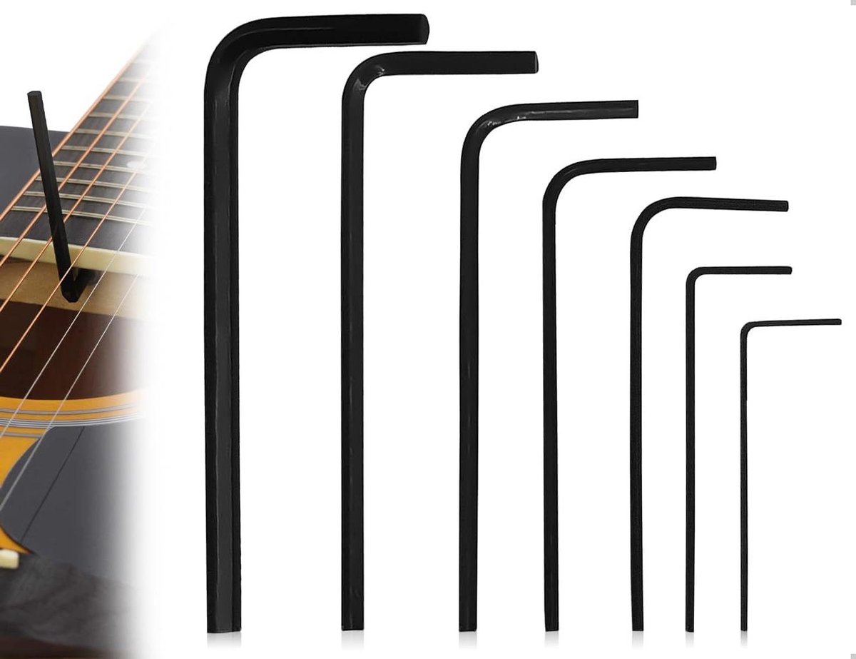 Allecto Plus - 7-delige set inbussleutels van koolstofstaal voor reparatie van gitaren auto's fietsen meubels. Ideaal voor precisiewerk (07 - 3 mm)