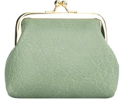 foto van Dames Beugelportemonnee Groen - 12x10x3cm - Geldbeurs - Portemonnee met Beugel - Retro Knip - Imitatieleer - PU Leer