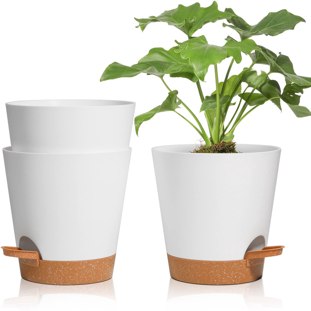 Ibenzoa® Binnen- en Buitenbloempot Set met Zelfbewateringssysteem en Onderzetters – Set van 3 Stuks, Wit