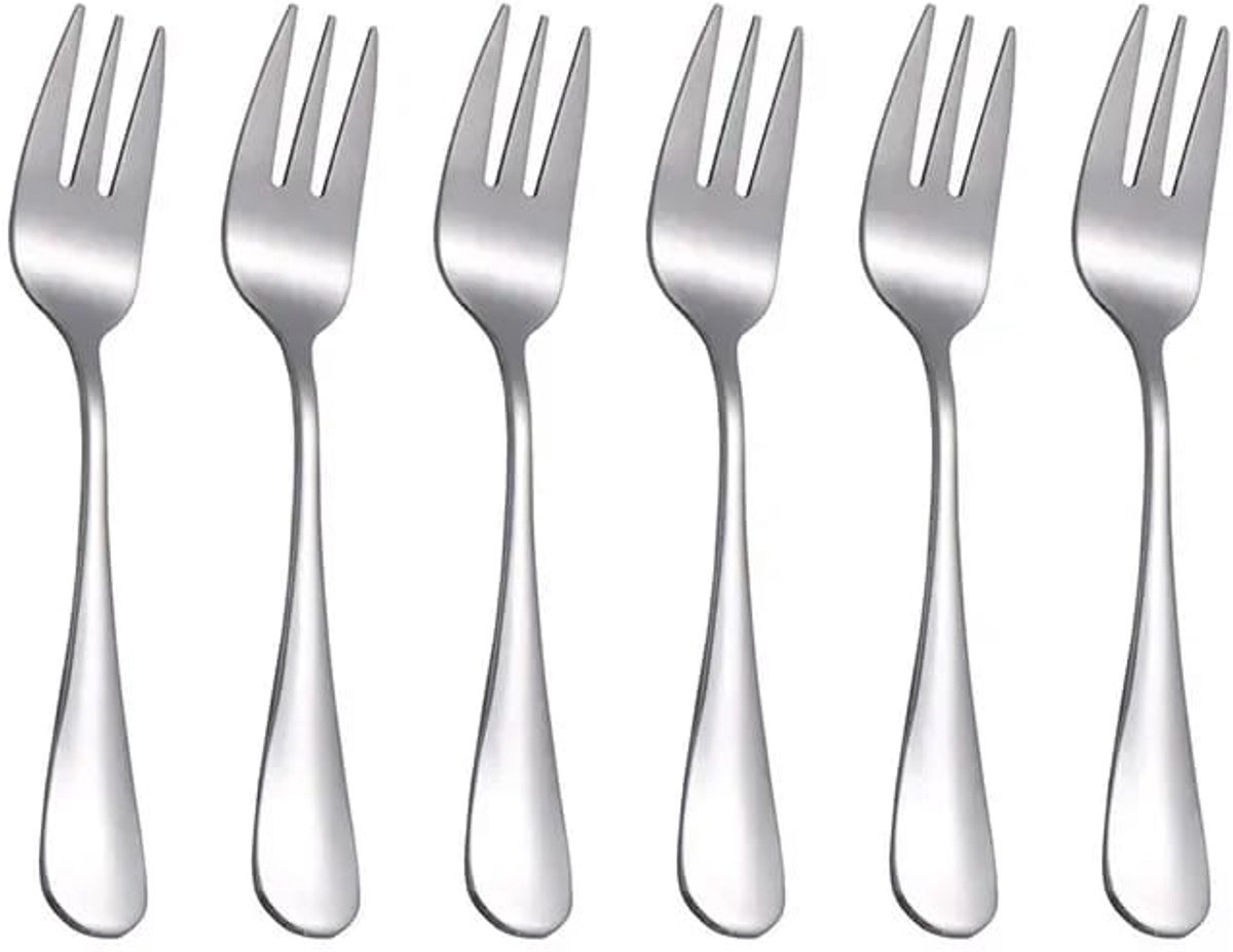 WiseGoods Premium Gebaksvorkjes Set Zilver - 6 RVS Dessertvorkjes - Kleine Taartvorkjes High Tea Vorken - Luxe Cocktail Accessoires