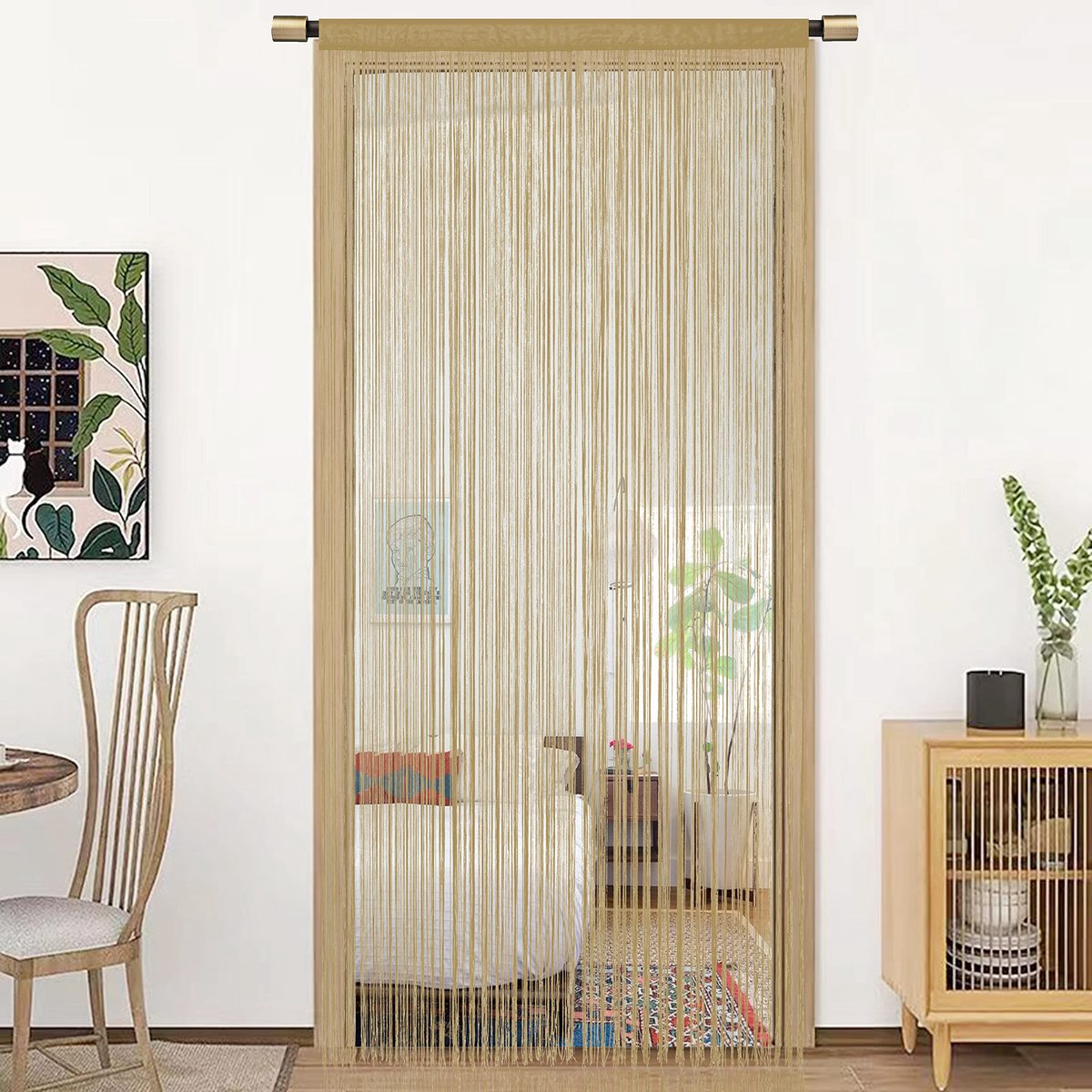 Ibenzoa® String deurgordijn voor veelzijdige raam- en ruimteverdeling in diep ecru 90x200cm