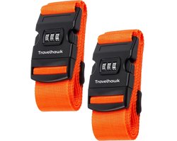 Travelhawk Kofferriem met Cijferslot - 2 Stuks - Bagageriem - Kofferriemen - Verstelbaar - 180 Centimeter - Extra Beveiliging - Reizen - Oranje
