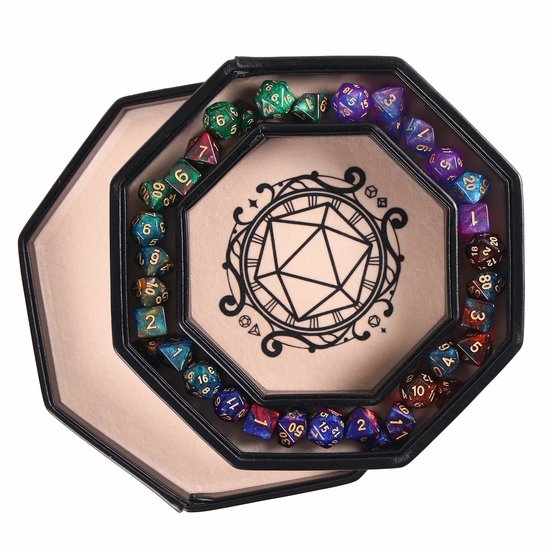 Lapi Toys - Dungeons and dragons essential kit - D&D polydice tray - Dnd dice tray - Dobbelsteenbak met deksel - Dobbelpiste - Rolling tray - Pitjesbak - Inclusief 5 sets dobbelstenen