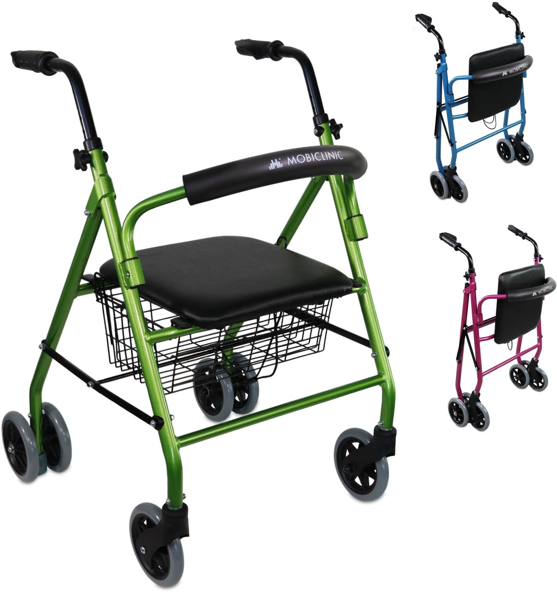 Goedkoopste Mobiclinic Prado - Rollator - Looprek met 4 wielen - Stoel en Rugleuning - Opvouwbare en Verstelbare in Hoogte - Lichtgewicht - Aluminium - Zitting en mandje - Drukremmen - Groen