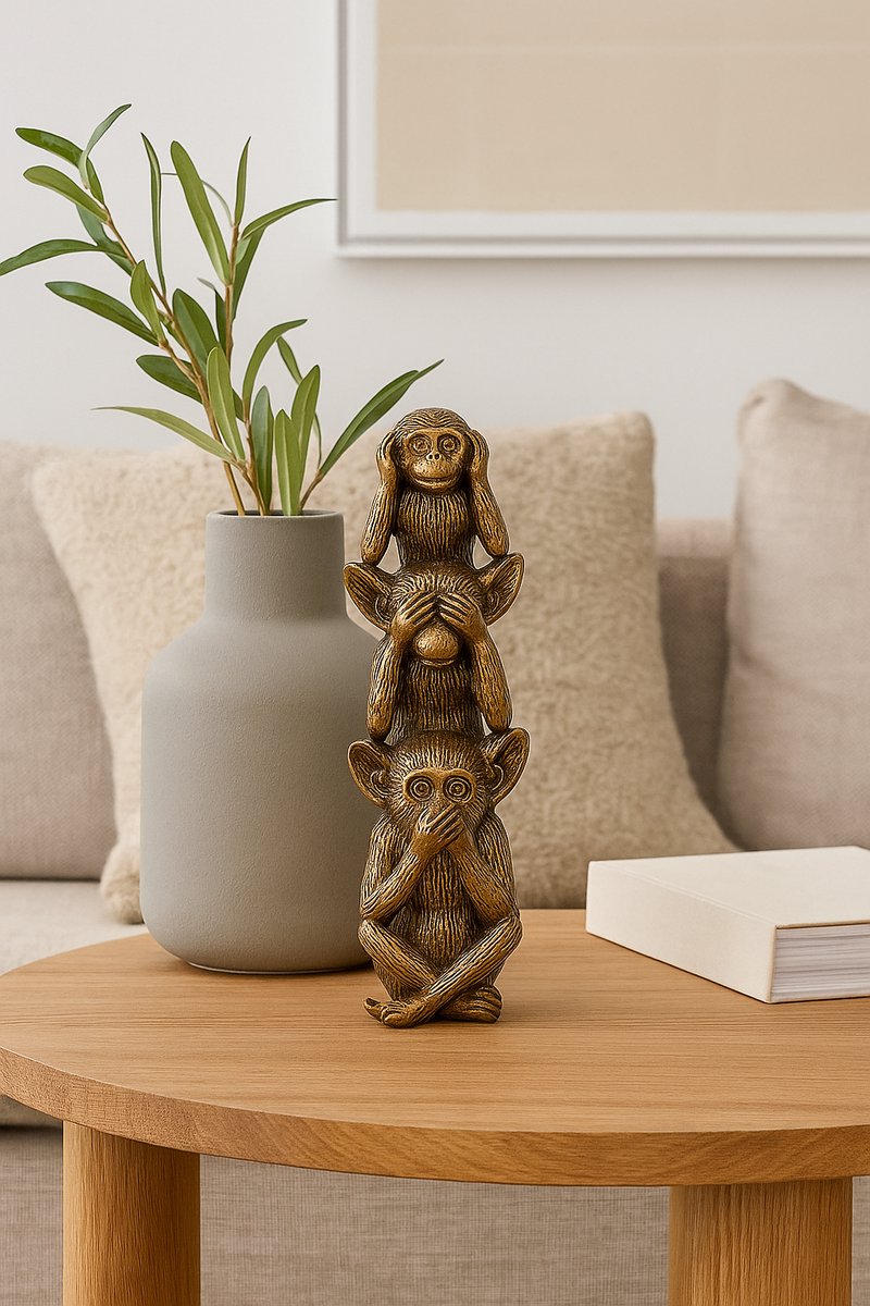 Gouden Aapjes Horen Zien Zwijgen beeldjes – 30 cm – apen decoratie – Luanda Stijl