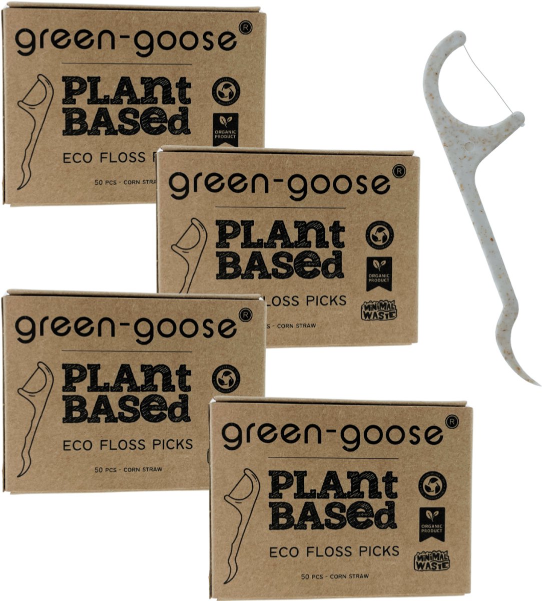 green-goose® Bio-Based Flossers - 200 Stuks - Gemaakt van Plantaardig Materiaal - Bioplastic Flosdraad voor Kinderen - Plantbased, Duurzaam, Ecologisch, Biologisch Afbreekbaar