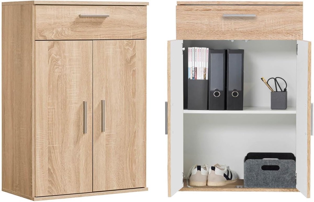 mokebo Opbergkasten Bureaukast 'Der Praktische' (60 x 90 cm) multifunctionele Archiefkast met een lade in grijs betonlook hout