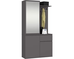 Hal set met spiegel ENTRO / Halmeubel met 3 Deuren en 1 Lade / Hal Kast / Kapstok en Schoenenkast / Grafietgrijs / 95 x 183 x 35 cm