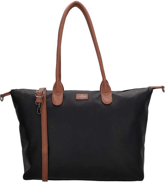 Sac bandoulière Charm London Buckingham 15,6 pouces - Porte-documents - Sac pour ordinateur portable - Compartiment pour ordinateur portable - Format A4 - Zwart Cognac