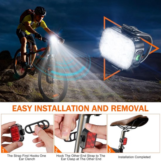 Fietsverlichting - Fietslampjes led set wit en rood - Oplaadbaar - USB C - Fietslampje - Geschikt Voorlicht en Achterlicht Fiets LED - Geschikt Voorlamp Fiets - Fietslampjes - Fietslamp - Fietslichten voor en achter - Waterdicht — afbeelding 5