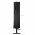 Zwarte parasolhoes op standaard, met afmetingen 94,4 " hoog en 22,4 " breed.