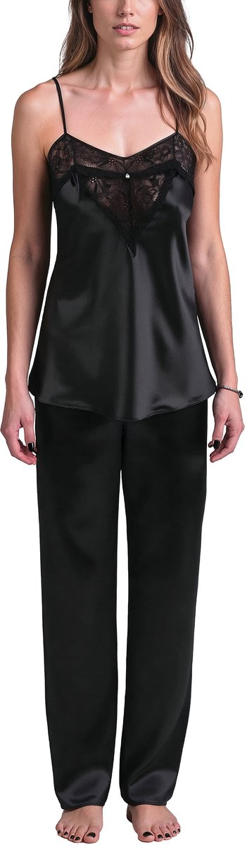 Vivisence Pyjama Set Satijn Verstelbare Bandjes Comfortabel Ideaal Voor Nachtkleding 2035, Zwart,XXL