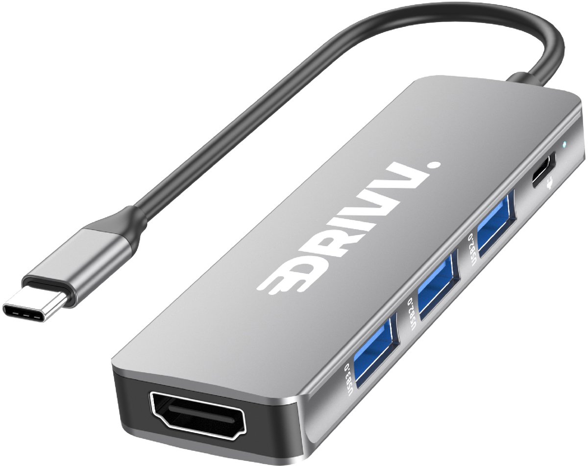Premium USB C Hub 5 in 1 - HDMI 4K 30Hz - PD 100W - USB 3.0 - USB 20 - USB Splitter - Adapter - Space Grey