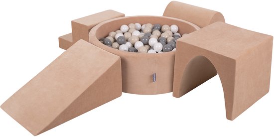KiddyMoon Schuimspeelplaats Met Rond Ballenbad (200 Ballen) Ballenbakken Voor Baby's Speelbad Hindernisbanen, Roze: Poeder Roze/Donker Roze/Babyblue/Munt