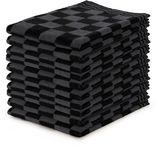 LINNICK Keukendoeken Set Blok Zwart – 50x50 – Set van 10 – Geblokt – Blokdoeken – 100% katoen – Keukendoek – handdoeken