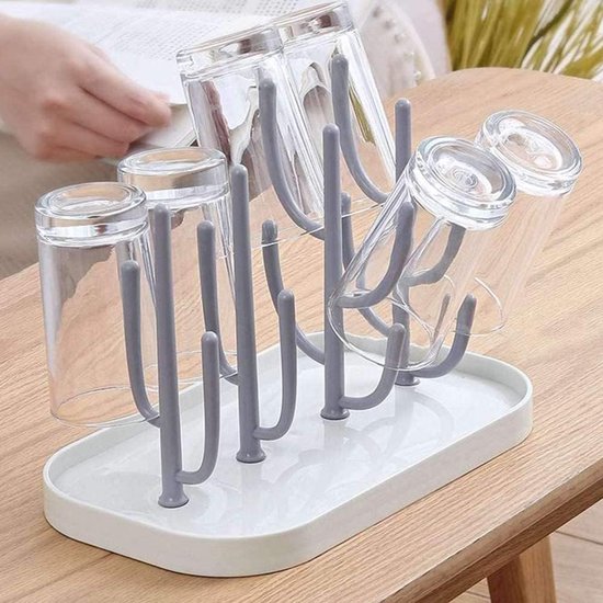 Bekerhouder - Mokkenrek - Droogrek voor flessen - Flessenrek - Opbergrek voor Beker - Flesvoedingsaccessoires - Met afneembare standaard - 25.5*14.5*19 CM - Kunststof - Grey - Voor waterflessen, mokken en kopjes van Merkloos — afbeelding 4