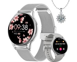 SWGOTA Smartwatch Dames - Met ketting - 1,27-inch AMOLED - met Belfunctie - 24-uurs hartslagmeting - Slaapmonitor - 120+ Sportmodi - IP68 Waterdicht - Geschikt voor Android en iOS - Zilver