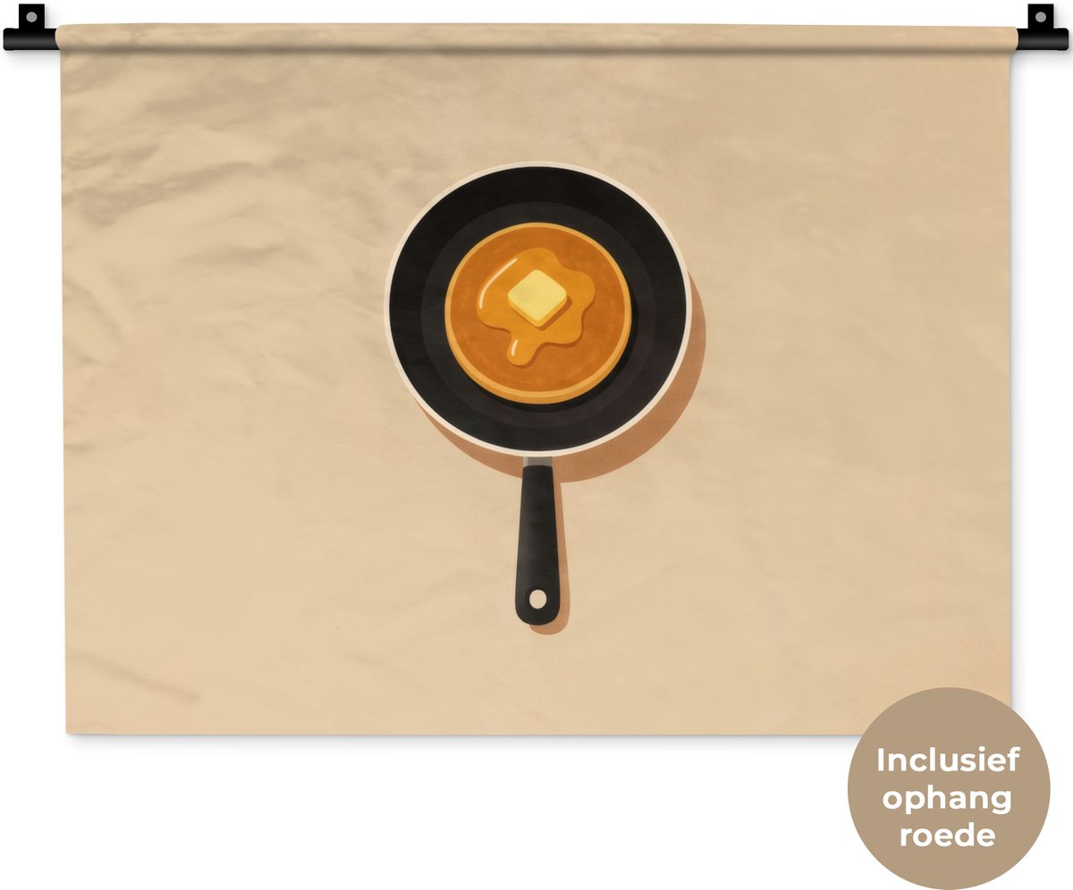 Wandkleed 60x45 cm - Wanddoek Pannenkoek - Koekenpan - Boter - Minimalistisch - Wandtapijt
