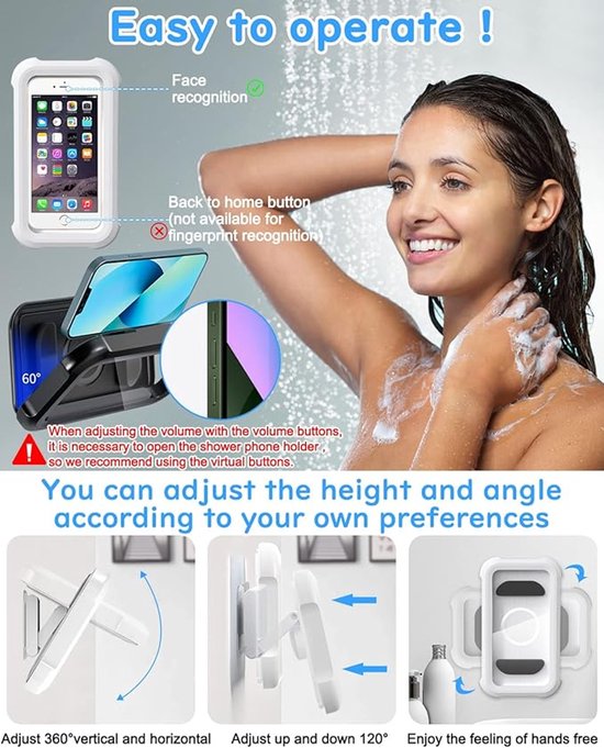Support de téléphone pour la douche - rotatif à 480 degrés - Support de téléphone étanche pour la salle de bain - écran tactile HD étanche, support de téléphone pour salle de bain/cuisine - adapté pour smartphone sous la douche - noir