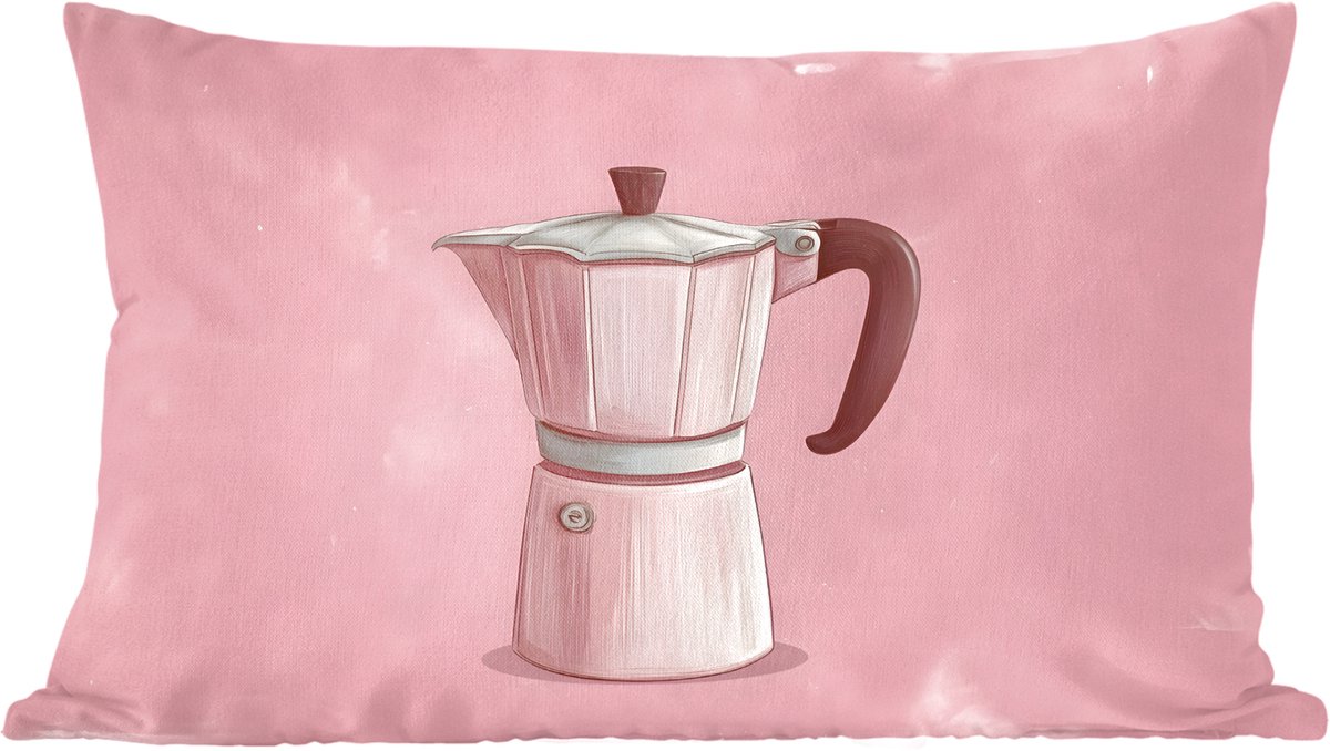 Sierkussens - Kussentjes Woonkamer - 60x40 cm - Roze - Mokkapot - Illustratie - Koffie