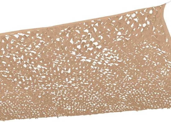 Voile d'ombrage couleur sable avec motif camouflage, suspendu.