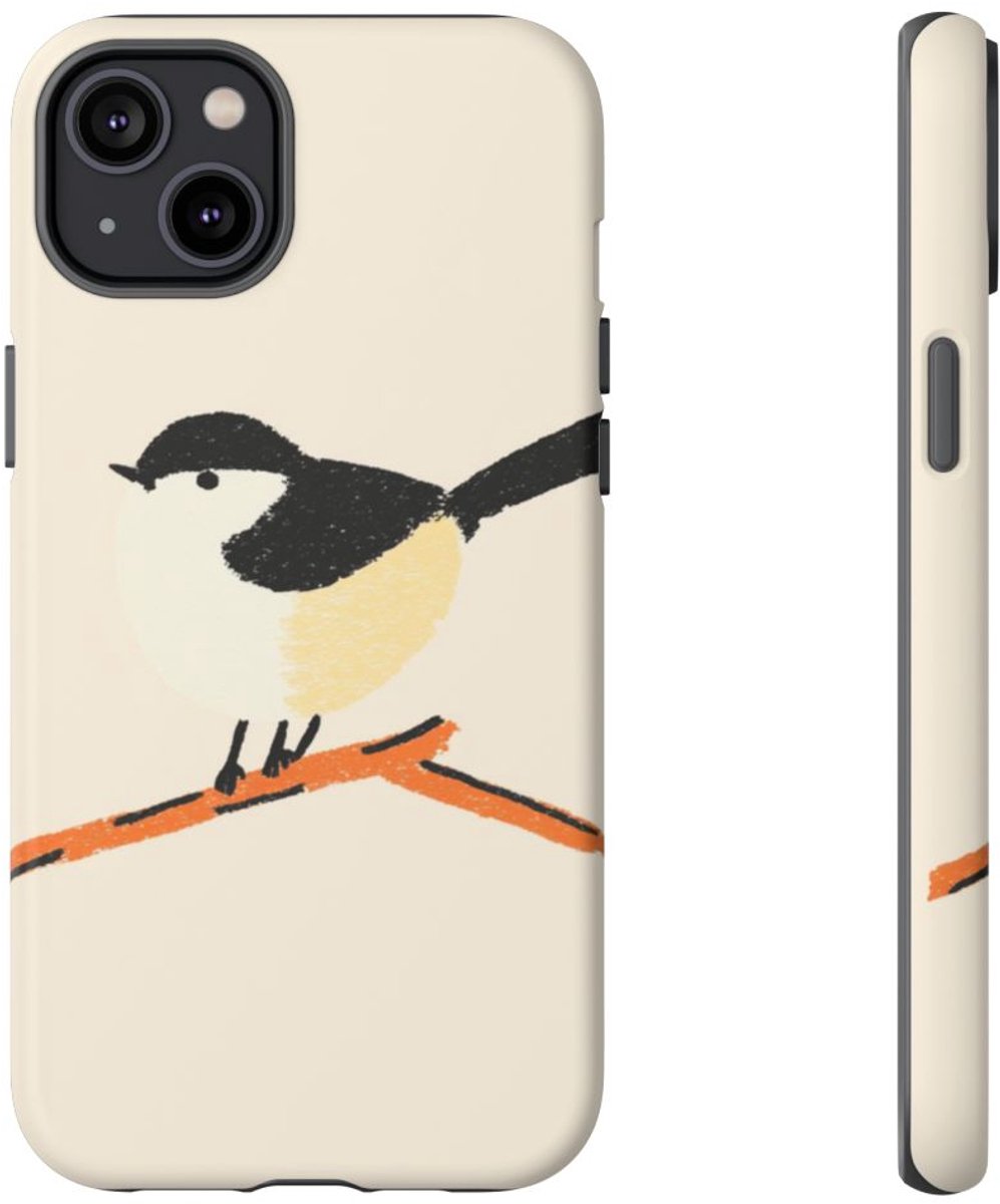 Minimalistische Vogelillustratie op Tak – Telefoonhoesje Geschikt voor iPhone 14 Plus