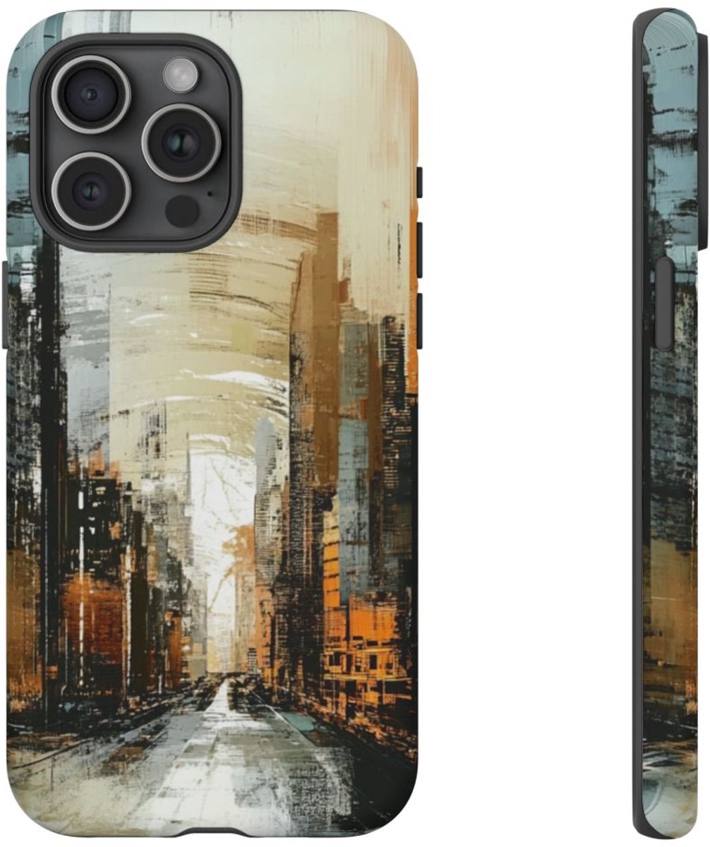 Abstracte Stedelijke Straatscène – Telefoonhoesje Geschikt voor iPhone 15 Pro Max