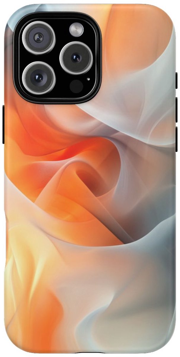 Abstracte Oranje en Grijze Stroming – Telefoonhoesje Geschikt voor iPhone 16 Pro Max