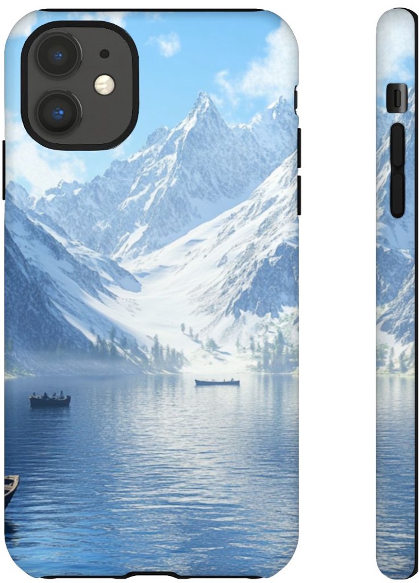 Sereen Bergmeer met Roeiboten – Telefoonhoesje Geschikt voor iPhone 11