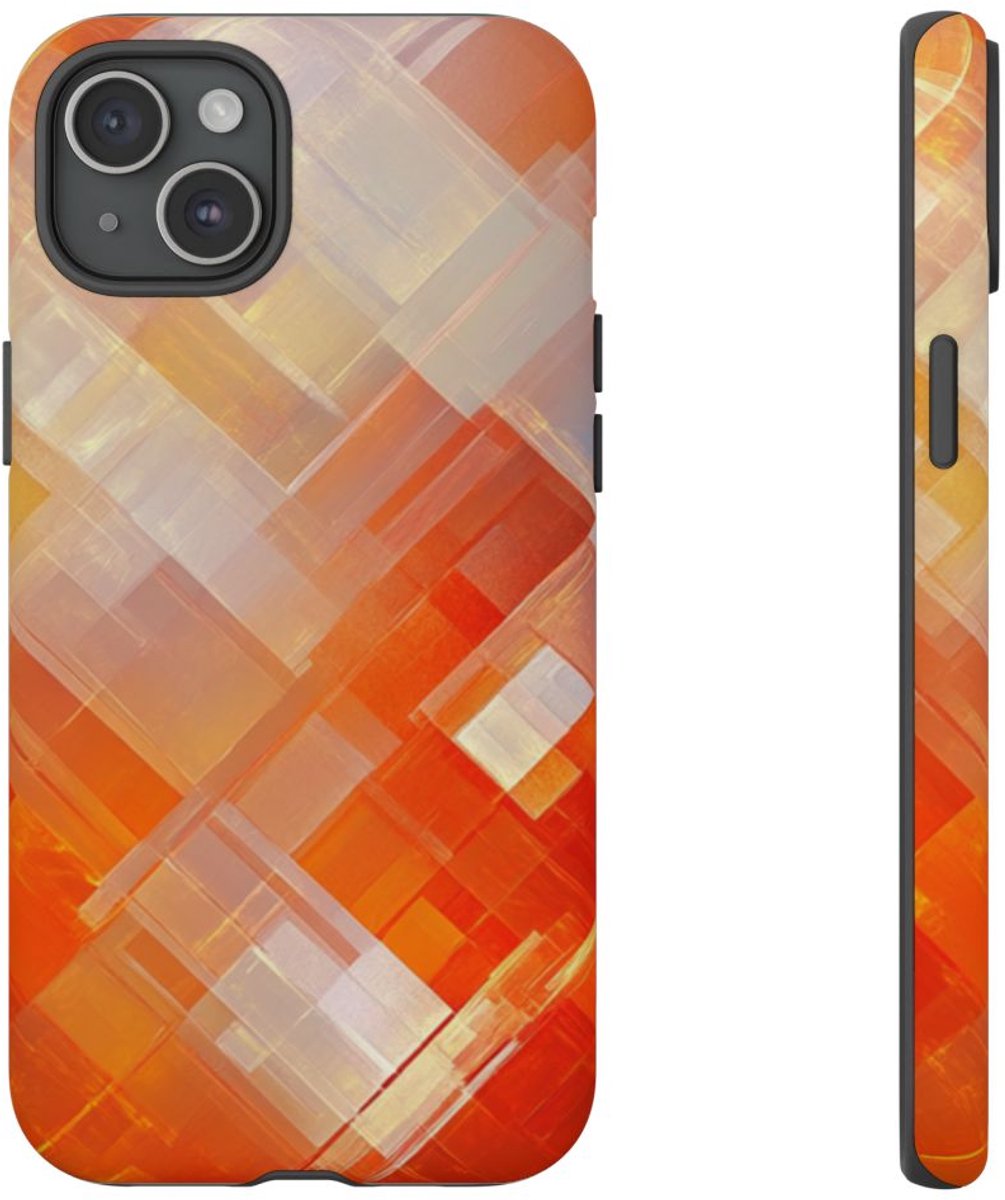 Abstract Geometrisch Oranje Patroon – Telefoonhoesje Geschikt voor iPhone 15 Plus