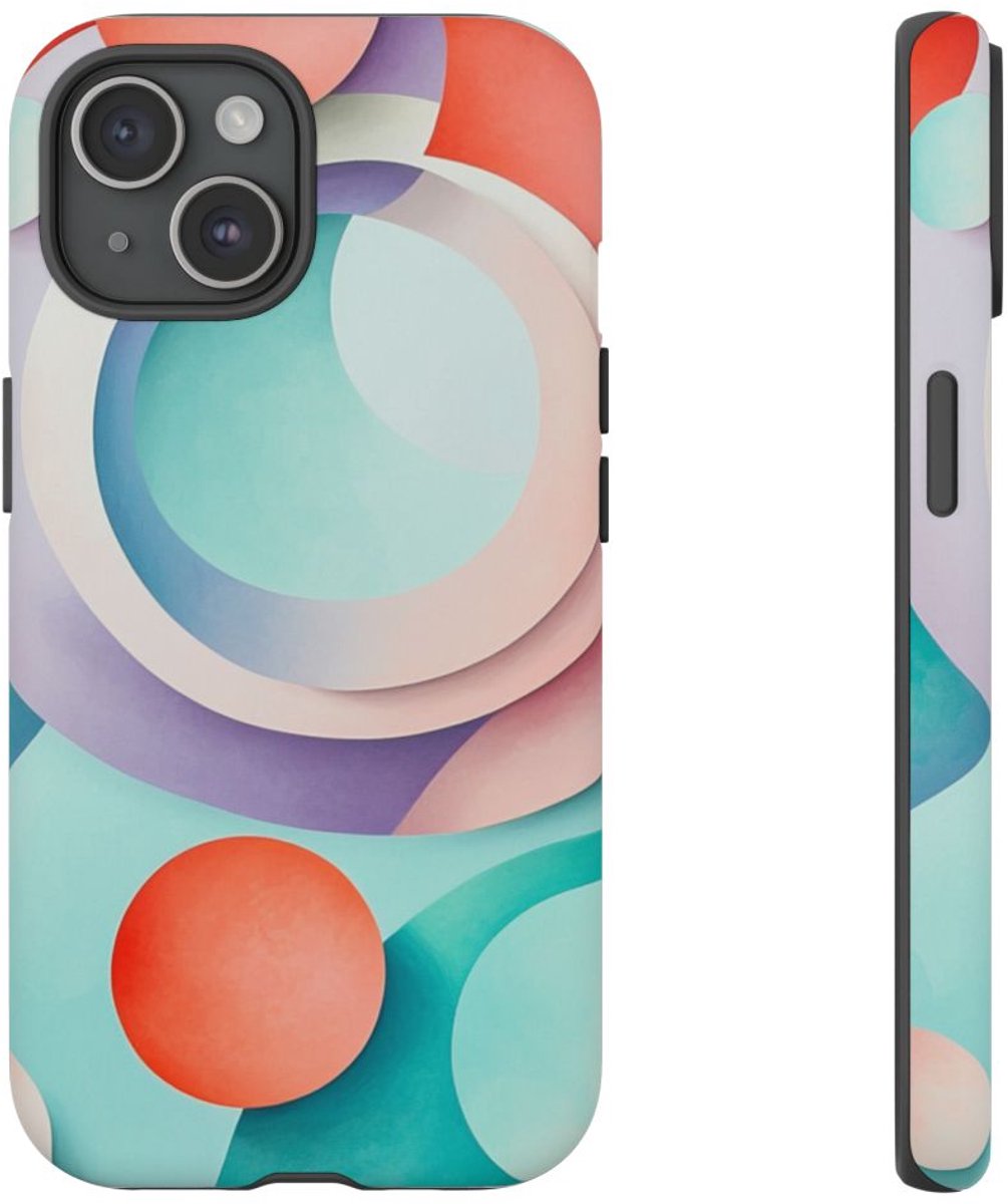 Abstracte Pastelcirkels Compositie – Telefoonhoesje Geschikt voor iPhone 15