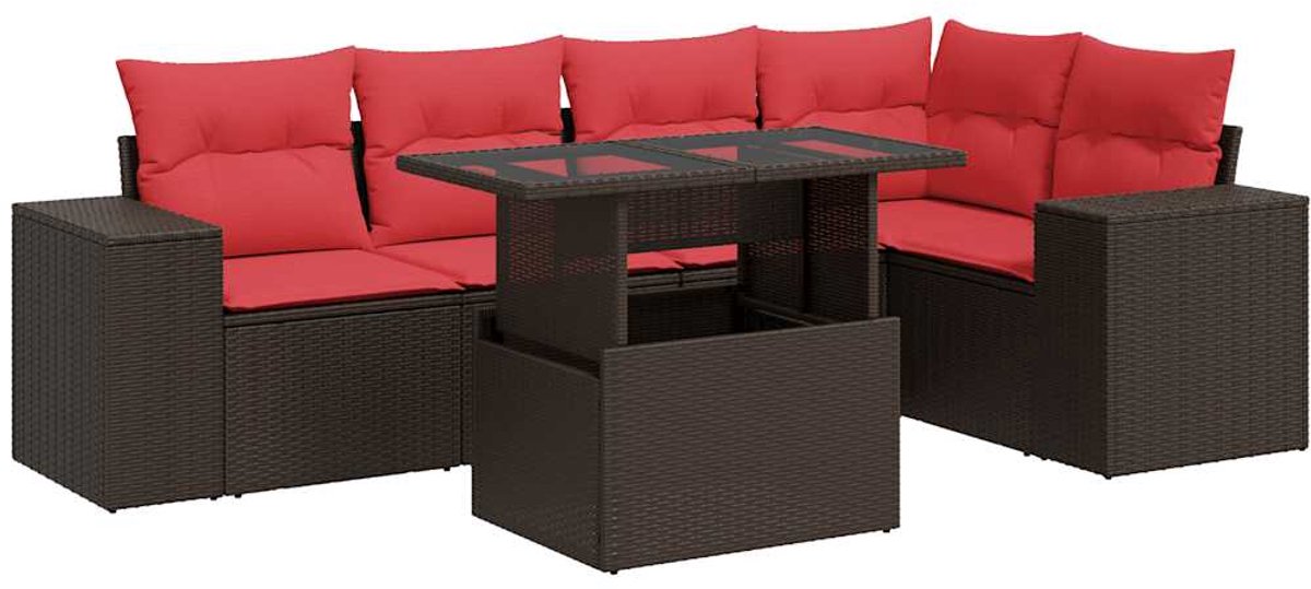 vidaXL 6-delige - Loungeset - met - kussens - poly - rattan - acacia - bruin
