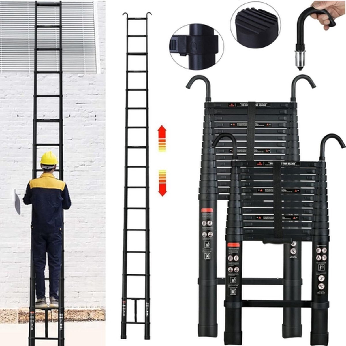 QPFO® Telescoopladder 6.2 Meter - Inklapbare Telescopische Vouwladder - Soft Close - Verstelbaar en Ruimtebesparend