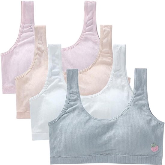 Set van 4 beha-tops voor meisjes, met afneembare pads, zachte sportbeha's, training, beha's, bralette, gevoerde crop tops voor meisjes van 9 tot 14 jaar