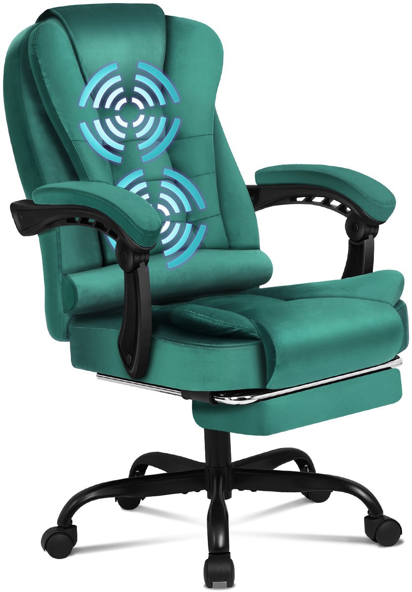 ALFORDSON - Bureau stoel voor computer & gaming - Hoge rugleuning met lendensteun - Draaistoel op wielen - Leder - Uitschuifbare voetensteun - 5 massage modi - USB aansluiting