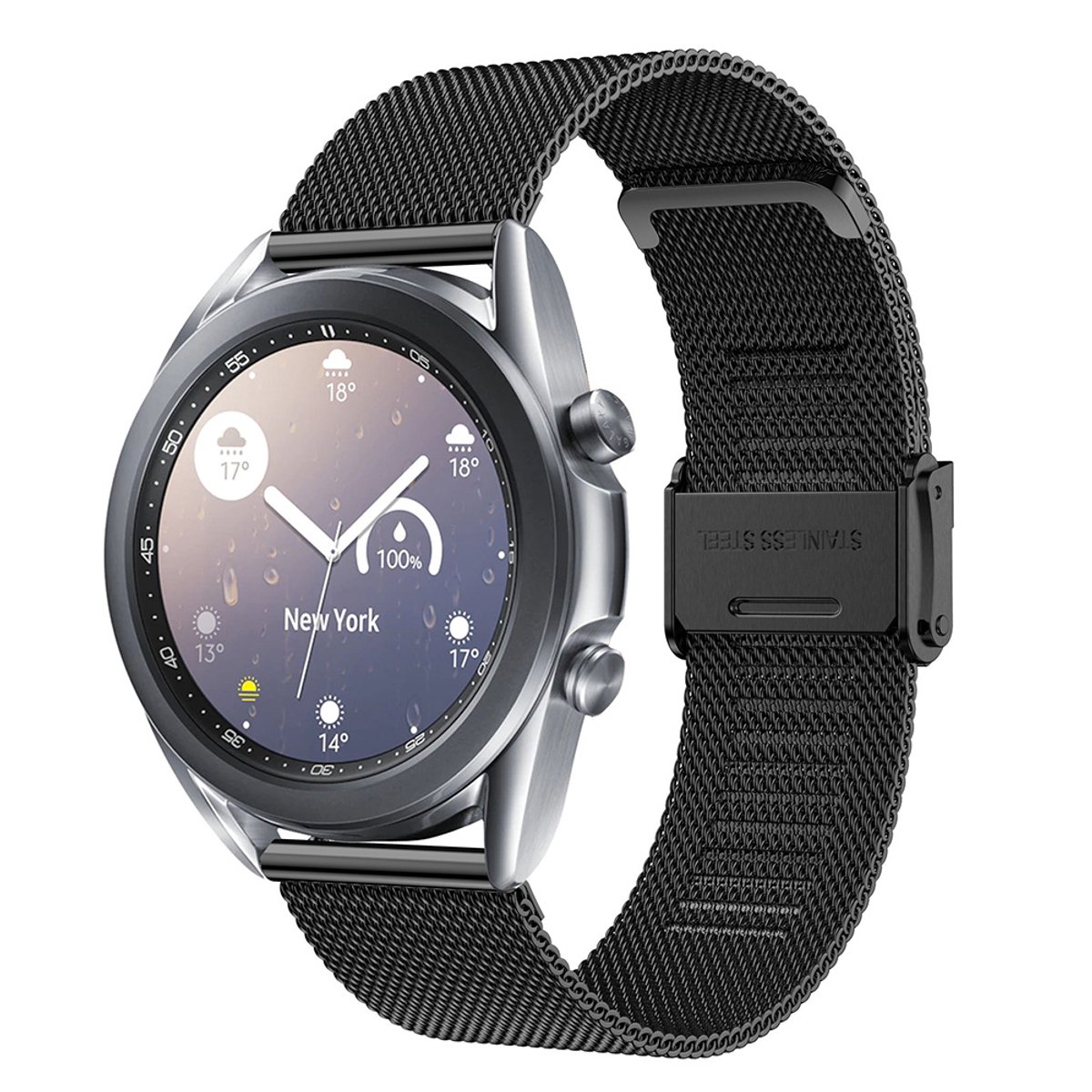 Premium Milanese Mesh Horlogeband - 22mm - Roestvrijstalen RVS Band Met Interlock Veiligheidssluiting - Universeel Verstelbaar Polsbandje (167-252mm) - Geschikt Voor Smartwatch & Traditioneel Horloge - Zwart - Incl. Snelsluiting En Gereedschap