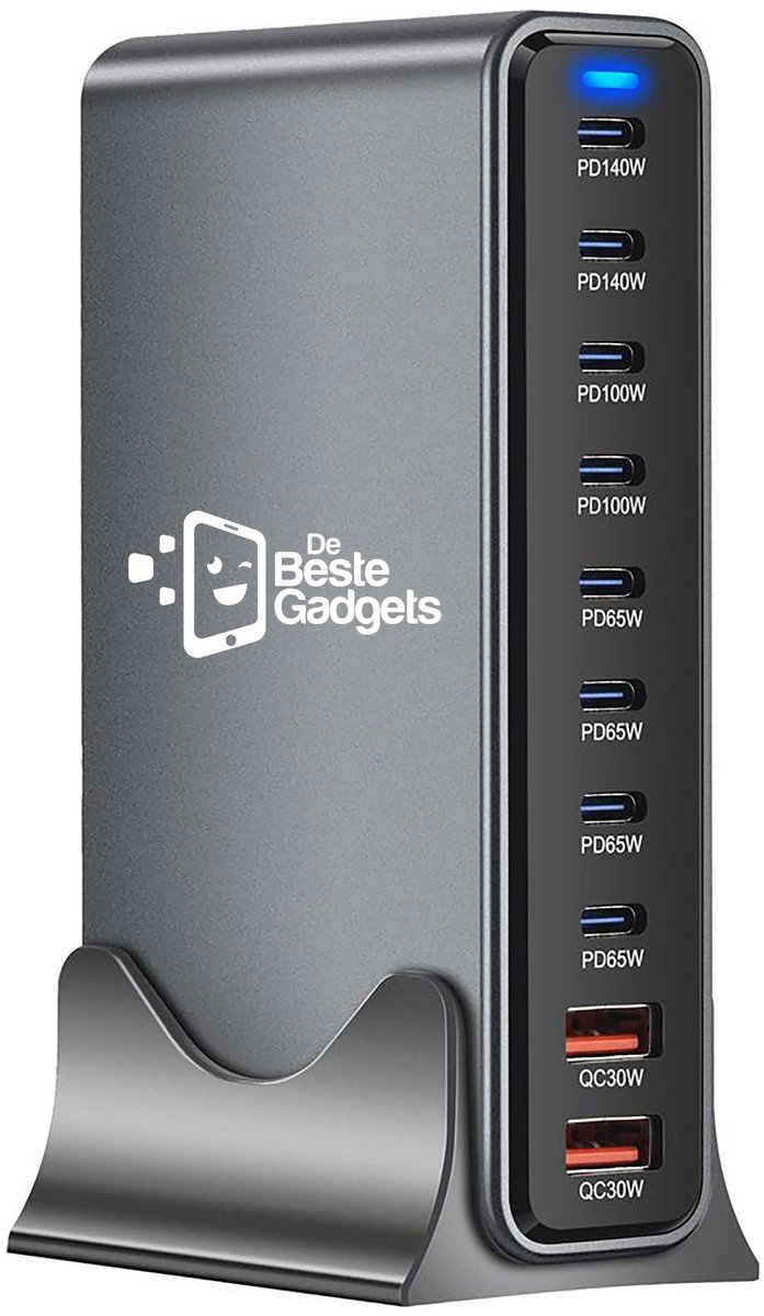 De Beste Gadgets 800w Oplader - GAN3 - Bureau Oplader - Desktop Oplader - Oplaadstation - Snellader - Power adapter - USB-C Oplader - Universele Oplader - Geschikt voor iPhone, iPad, Laptop en Tablet