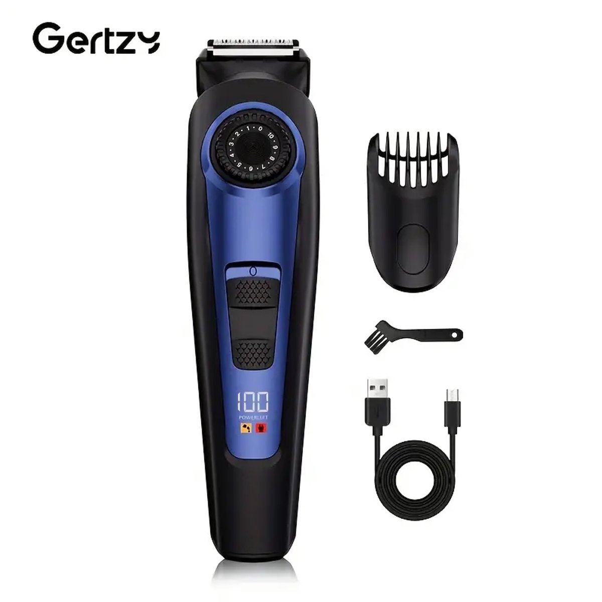 Gertzy Clipper - Digitale Tondeuse - Ingebouwde 20standen 0,5mm tot 10mm - Usb Oplaadbare Scheerapparaat voor Gezichtshaar, Hoofdhaar en Lichaamshaar - Perfecte Lichaamshaar Verzorging - Digitale Batterij Indicator - Kleur: Blauw