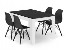 Eethoek - Eettafelset - NP 120x80 Zwart met Witte Poten + 4 Stoelen OSAKA Zwart met Zwarte Poten, Modern Design, Geschikt voor Keuken, Eetkamer en Woonkamer